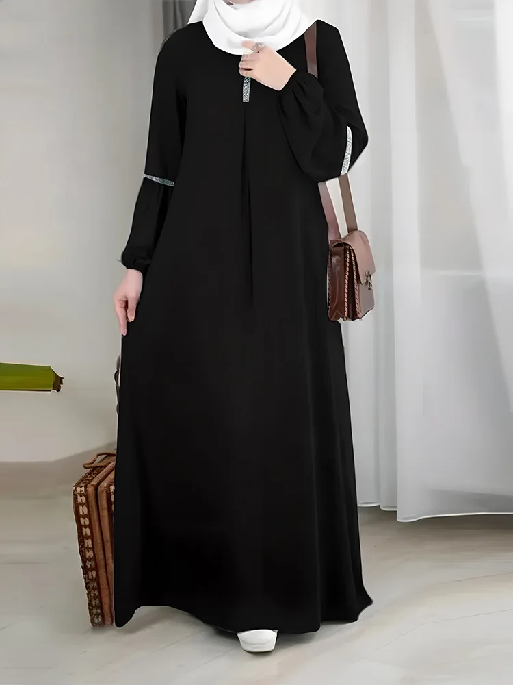 Abaya – robe Hijab musulmane pour femmes, nouvelle mode, décontractée, à paillettes, couleur unie, fête, vacances, manches longues, vêtements islamiques