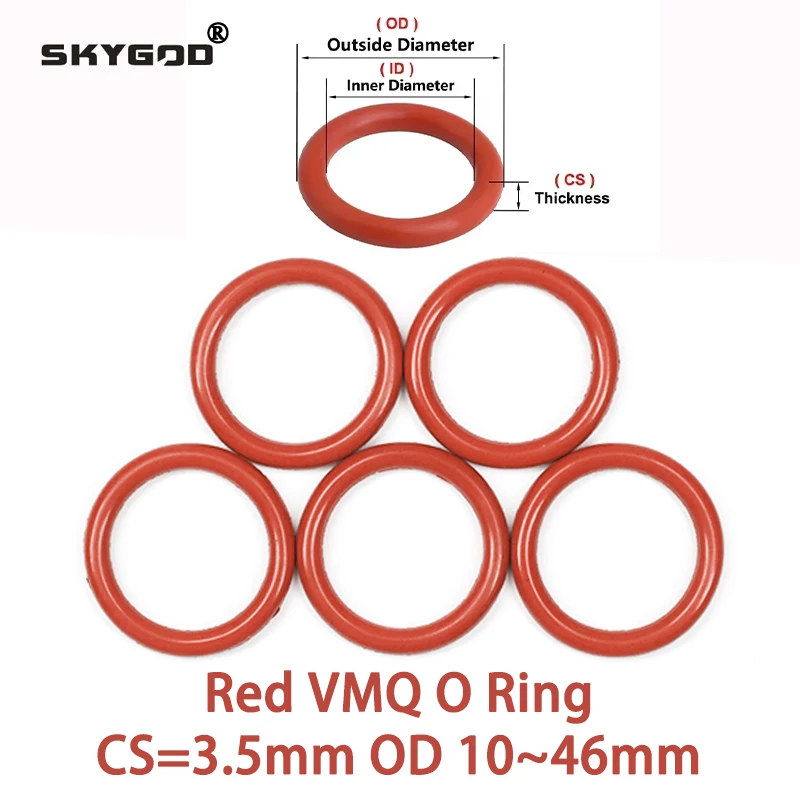

10/50Pcs Red Food Grade VMQ O Ring Gasket CS 3.5mm OD 10/11/12/13~46mm Waterproof Washer Round O Shape Silicone Rubber Seal Ring