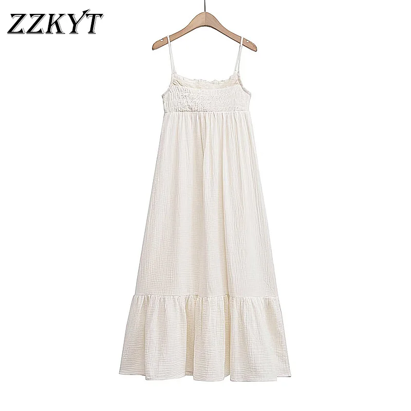 

Women's Long Dress Summer Ruffle White Vintage Spaghetti Strap Female Party Evening Elegant and Pretty Women's Dresses Vestidos