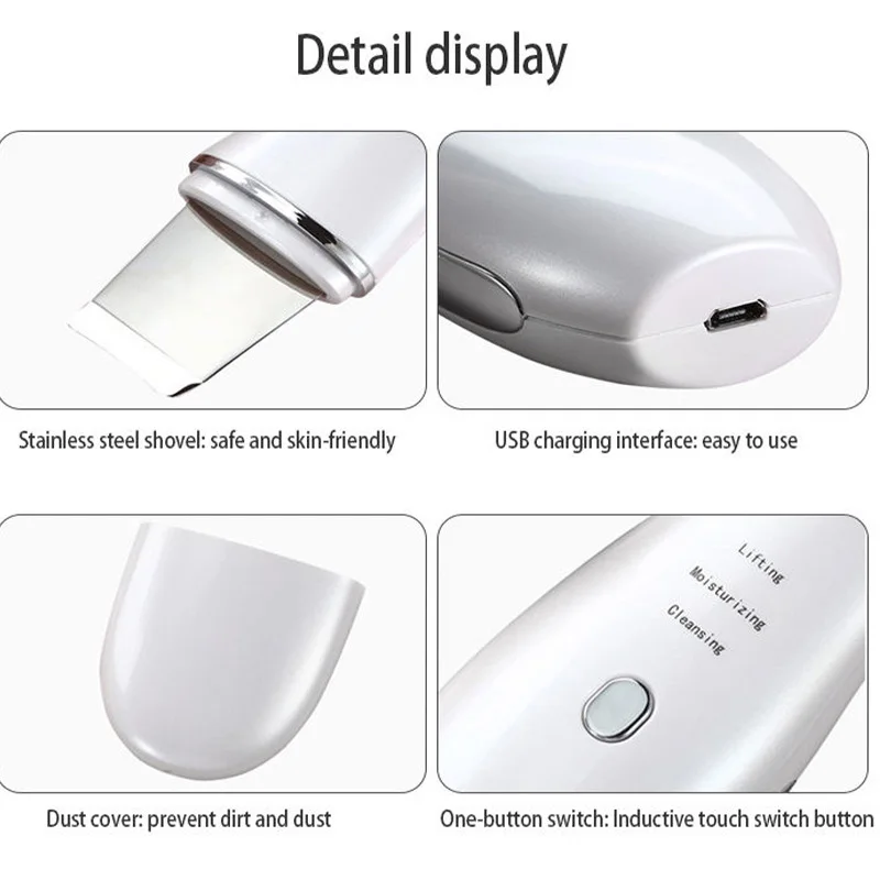 Macchina per la pulizia profonda del viso ad ultrasuoni Scrubber per la pelle Rimuovi lo sporco Punti neri Riduce le macchie e le rughe Sbiancamento del viso Lifting