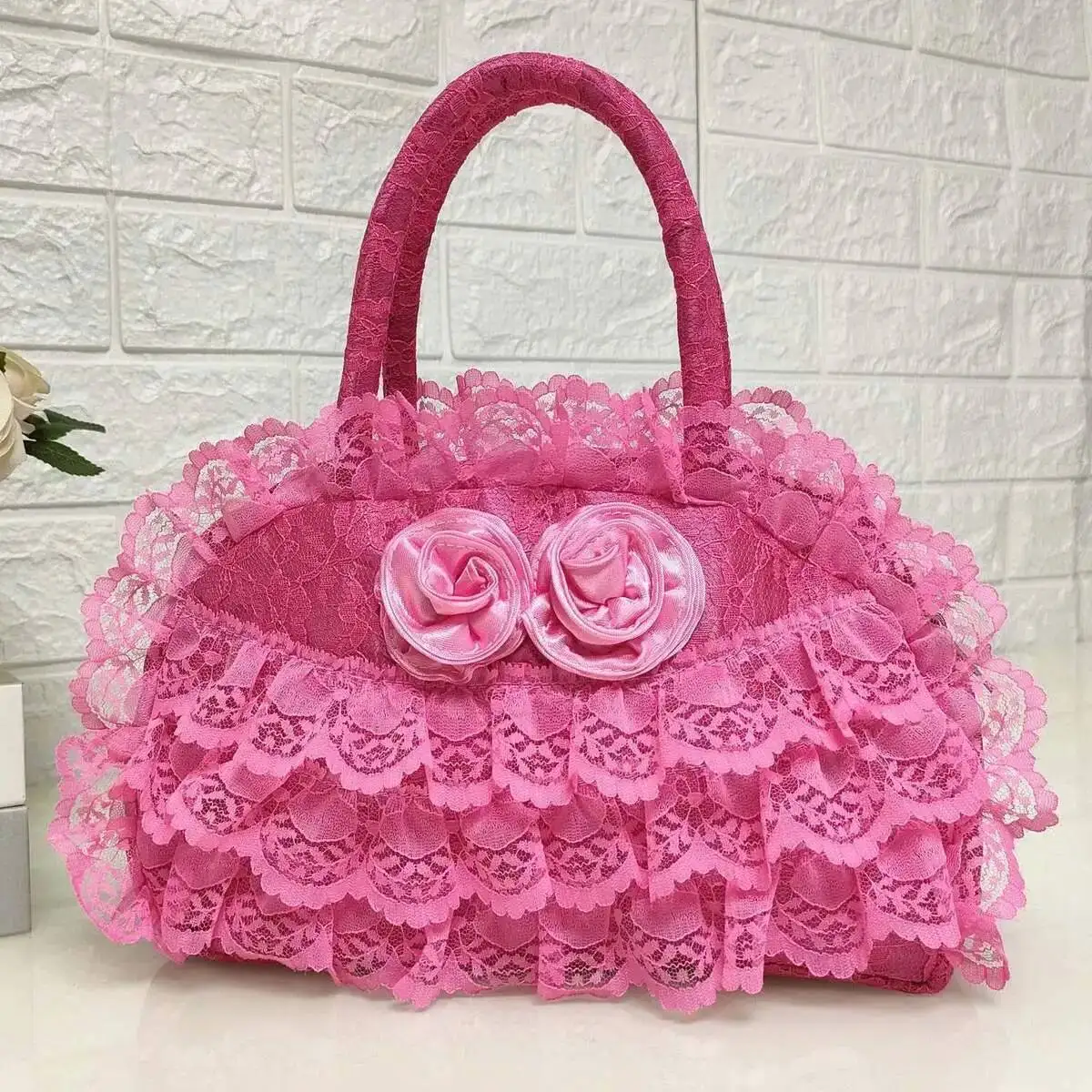 Bloom Fairycore Lace Y2k Hand Women Sweet Cute Bow Handle Pink Bag Purse Female Versatile Lolita Handbag Wallet 2025
