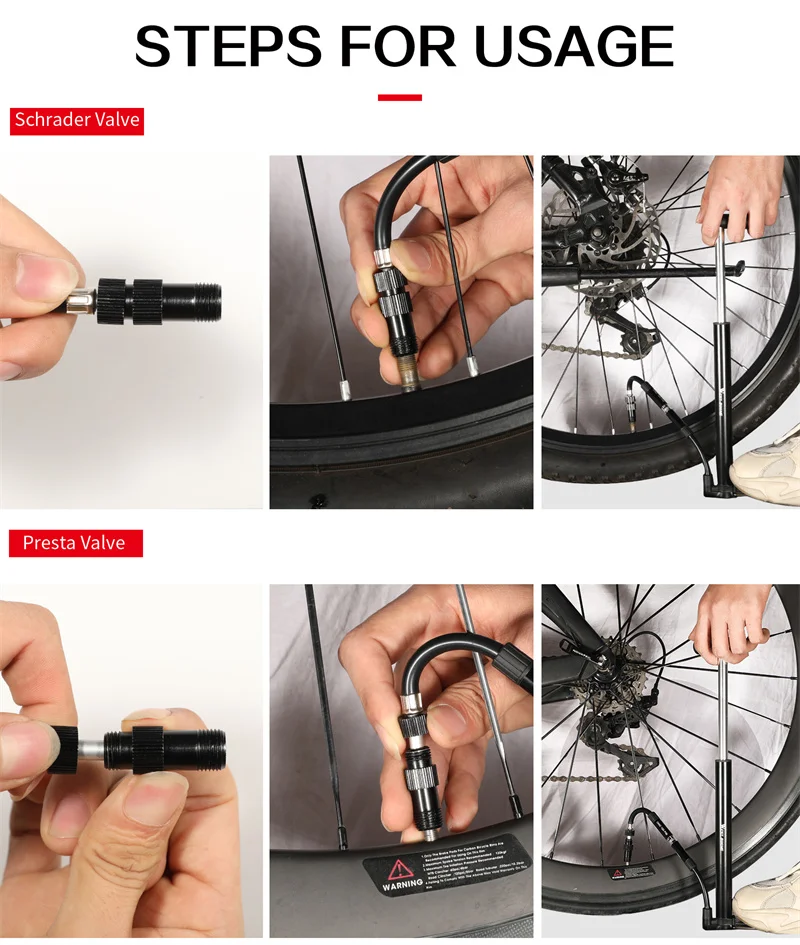 WEST BIKING Fahrrad-Standpumpe 120PSI Hochdruck mit Manometer Universal Schrader Presta Manueller Reifenfüller Fahrrad-Zubehör – Detail 11
