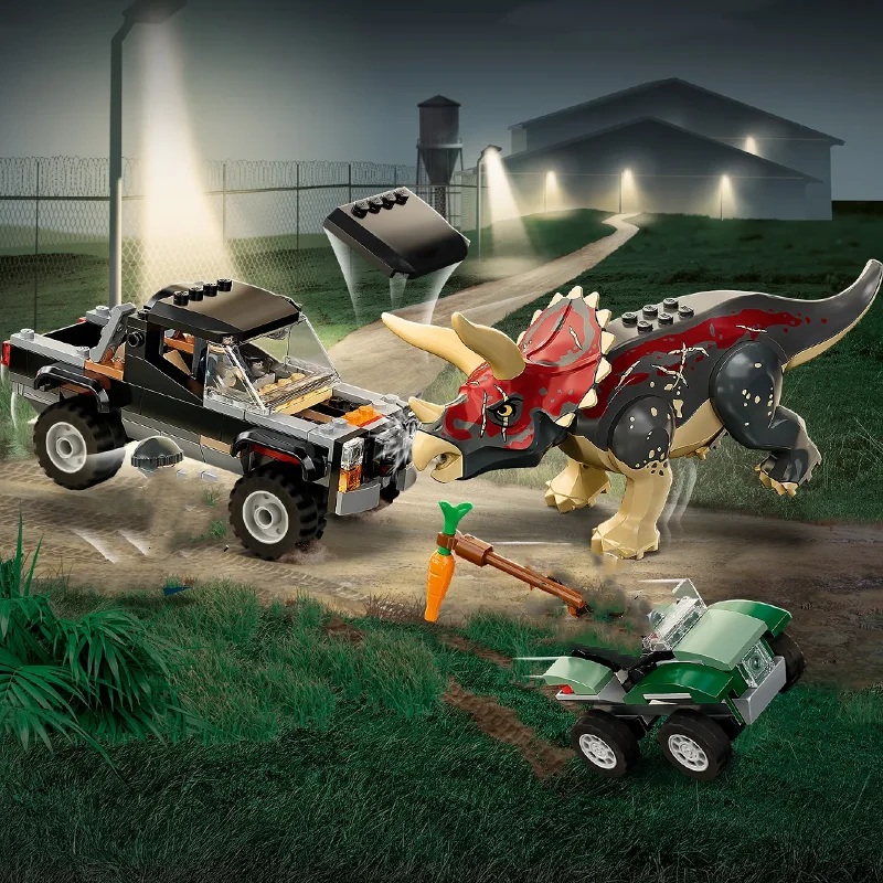 Jurassic Series Building Blocks  Triceratops Pickup Truck Ambush Children's Dinosaur World Park Toys Assembling Gift