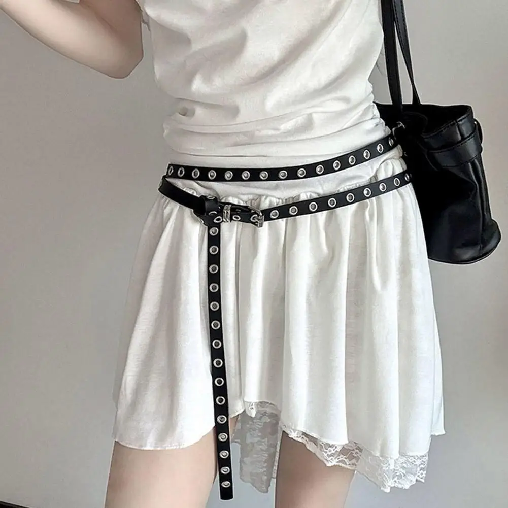 موضة دائرة مزدوجة حزام للنساء بولي حزام حزام جلد الخصر الزخرفية الشرير رقيقة رصع أحزمة Ins نمط أي عقدة بولي أحزمة جان #5