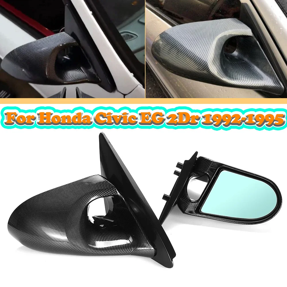 1Pair Manual Adjustment Car Door Wing Rear View Wing Side Mirror For Honda Civic EG 2Dr 1992 1993 1994 1995 Glossy Black