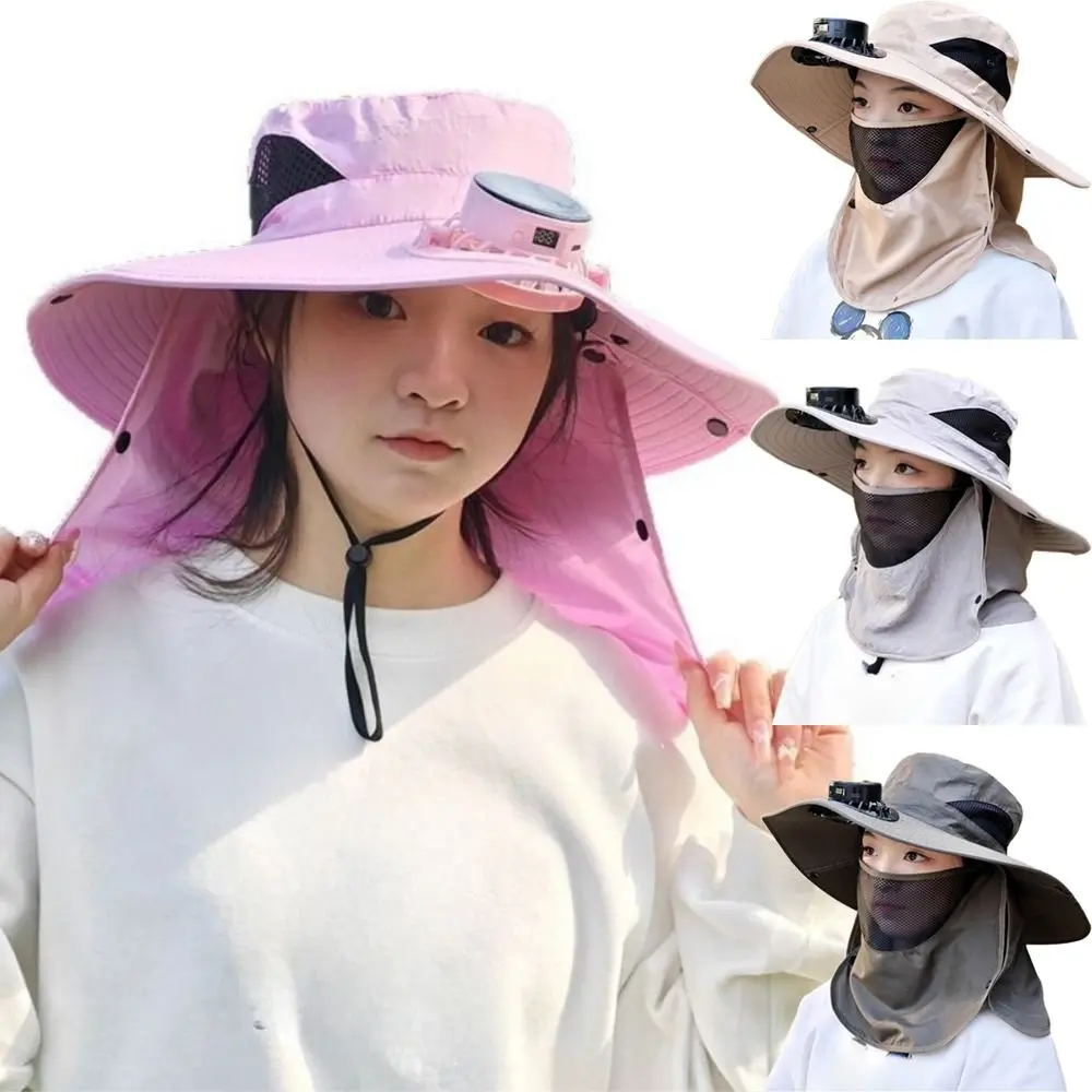 

Digital Display Screen Sun Hat with Solar Fan Neck Protection Solar/USB Charging Wide Brim Visor Cap Detachable Foldable