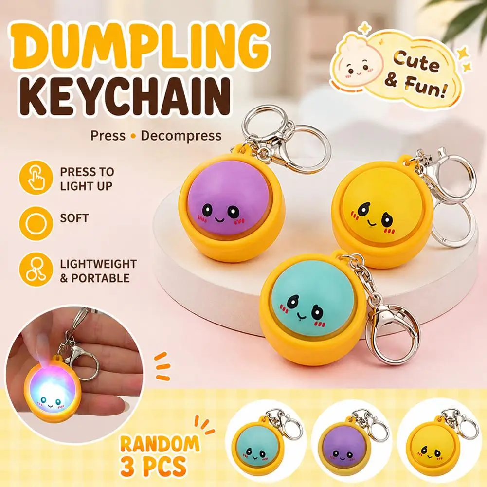 3Pcs Mini Dumplings Button Decompression Toy Sensory Stress Relief Keychain Portable Plastic Fidget Toy For Adults And Kids