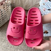 UTUNE Smiley Face Water-Draining Summer Slippers Unisex Non-Slip Soft Sole Bathroom Sandals Breathable Household Shower Shoes