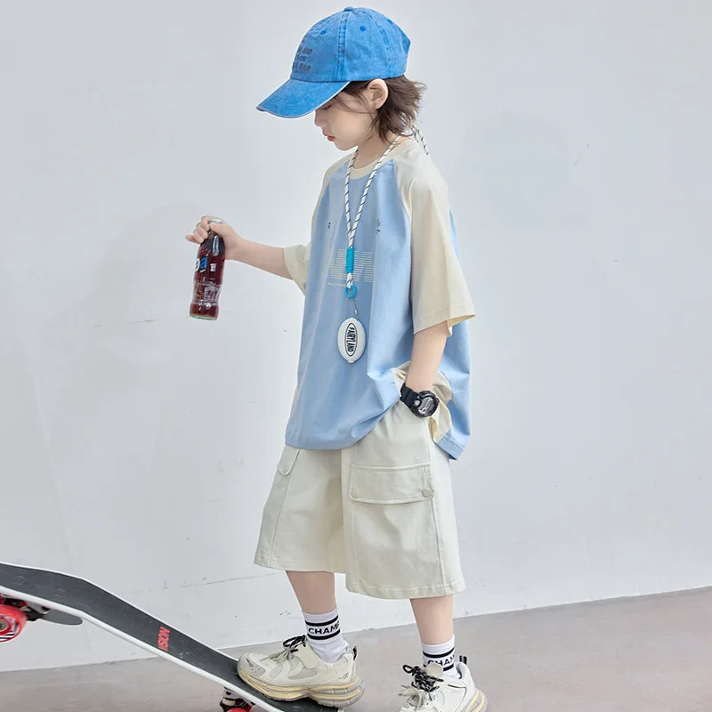 Boys summer suit 2026 new medium and large children's clothing fashionable thin summer short-sleeved boys two-piece set