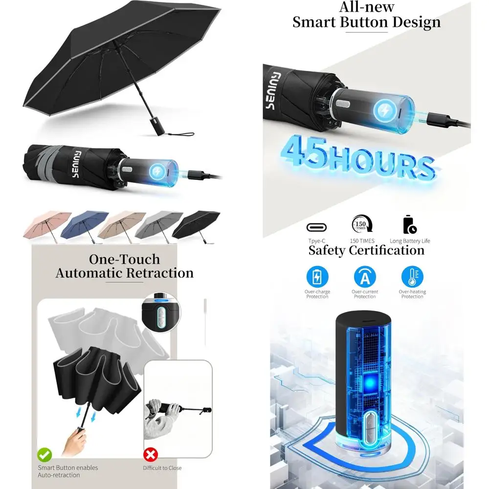 

Intelligent Automatic Open Close Electric Travel Umbrella, Rechargeable, Windproof, Portable, Rain and Sun Protection for Outdoo