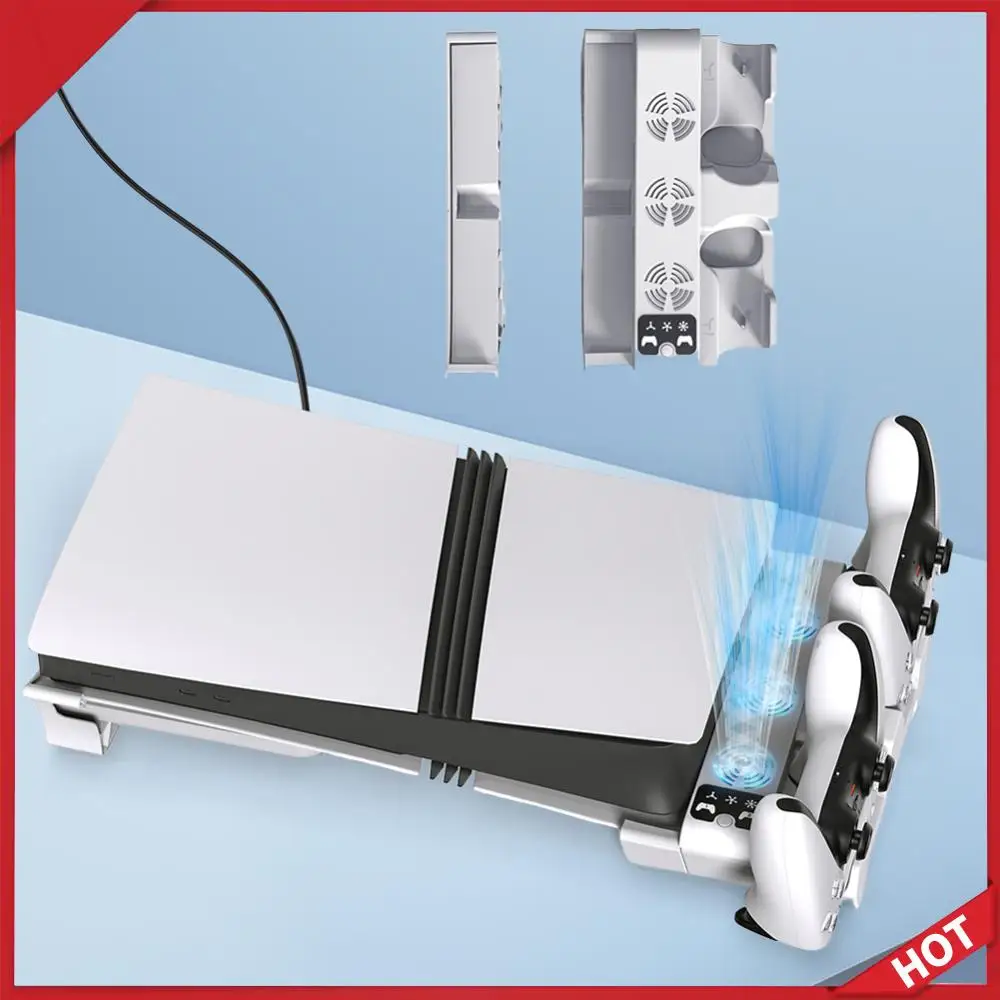 

Горизонтальная подставка и охлаждающая станция с двойной зарядкой для контроллеров, горизонтальная охлаждающая подставка для PS5 Slim/PS5 Pro (дисковая/цифровая версия)