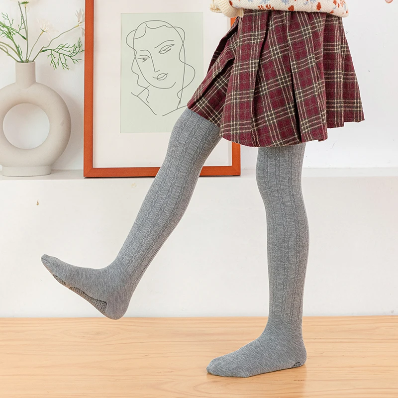 Baby Kids Wave Stripe Footed Tights Dragon Claw Fleece Big Crotch Keep Warm Pantyhose Non Slip Bottom Cute Thermal Leggings Girl view 6
