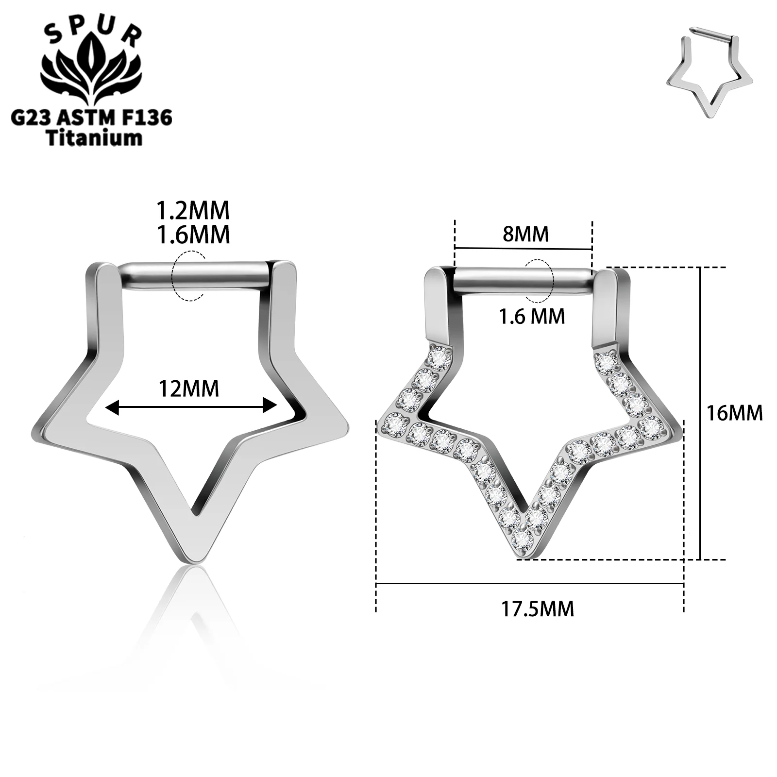 Implant Grade G23 Titanium Piercing 14G Star Triangle CZ Nipple Ring Septum Hoop Women Fine Body Jewelry for Daily Accessories