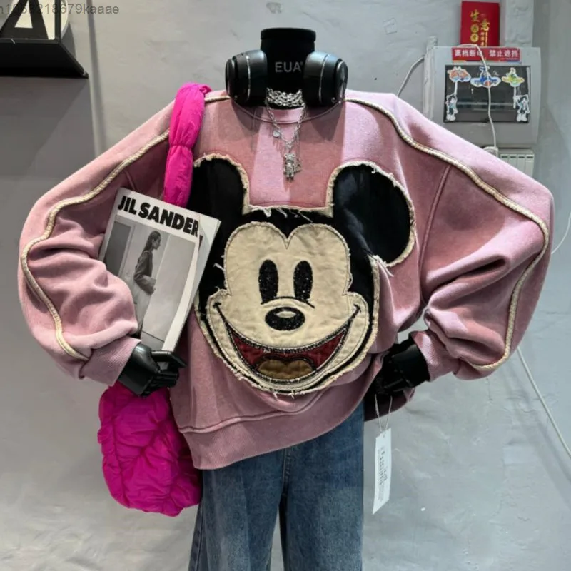 Disney-Sudadera con capucha de cuello redondo para mujer, suéter informal de manga larga con dibujos animados, Tops versátiles de tendencia, otoño e invierno