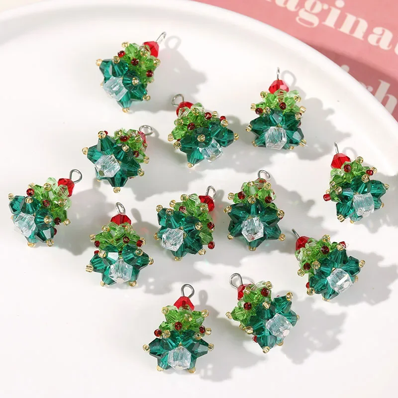 5 Stück 3D-Perlen-Weihnachtsbaum-Kristall-Charms für DIY-Handwerk, Weihnachten, Schlüsselanhänger, Armband, Halskette, Ohrringe, Schmuckherstellung
