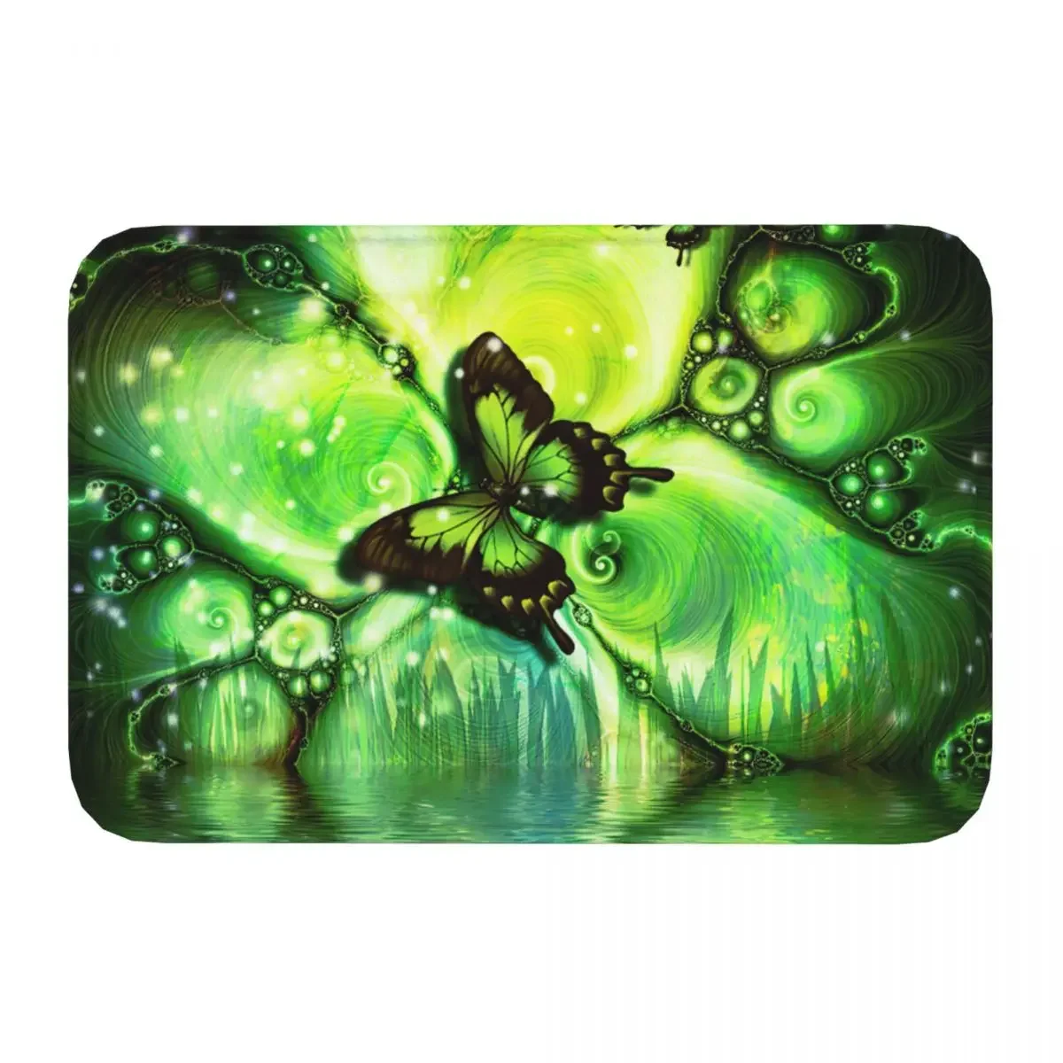 Bathroom Mat Green Fantasy Butterfly Art Overturned Water Rug Home Doormat Living Room Carpet Balcony