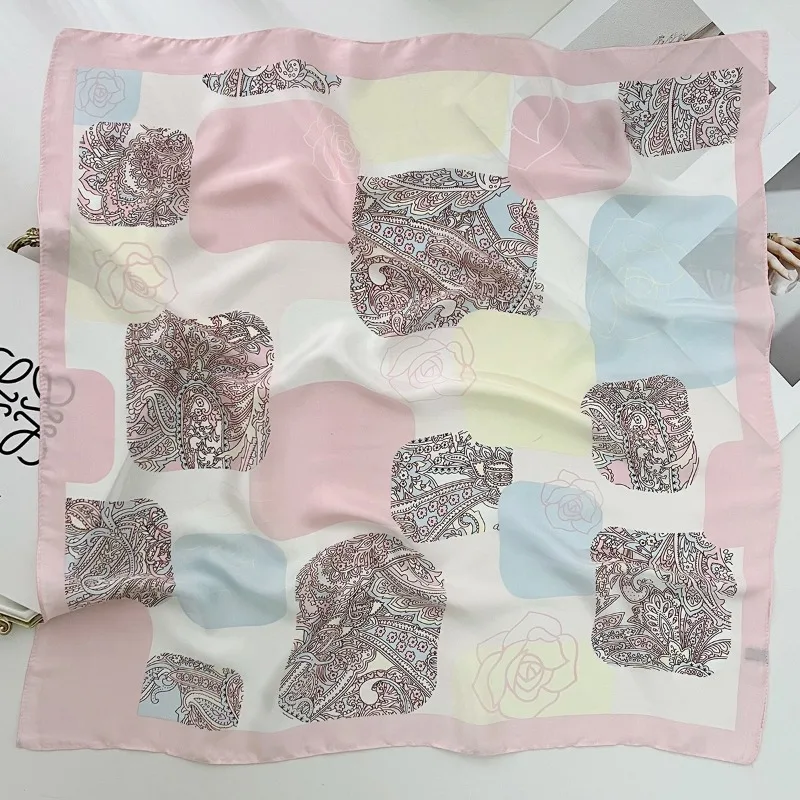 1pcs Cashew Flower Rose Pattern Silk Scarf Women\'s Simulated Silk Fresh and Elegant Versatile Fashion Decorative Square Scarf