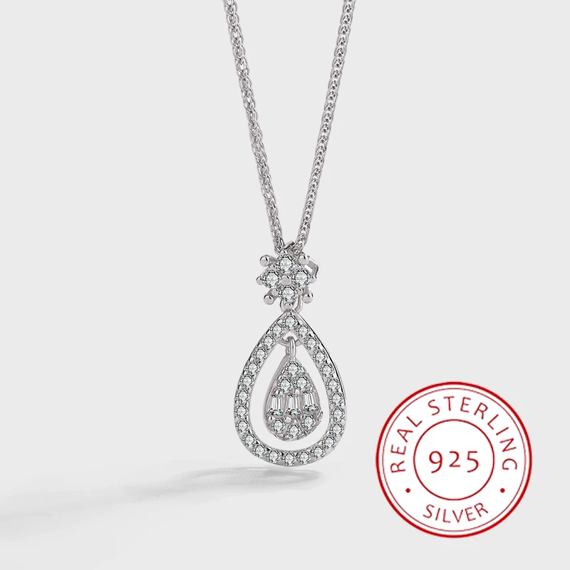 

Fashionable and Exquisite Authentic S925 Silver Hollow Drop Shape Pendant Necklace Women's Clavicle Chain