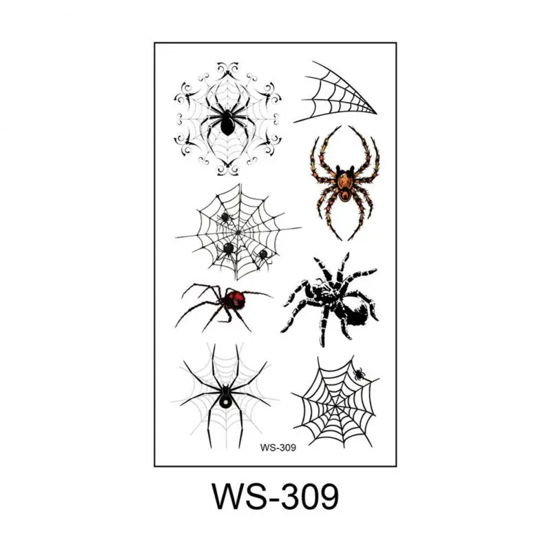 Halloween Big 3D Spiders Temporary Tattoo Black Color Cobwebs Skull Disposable Party Makeup Cool Body Art Festival Sticker