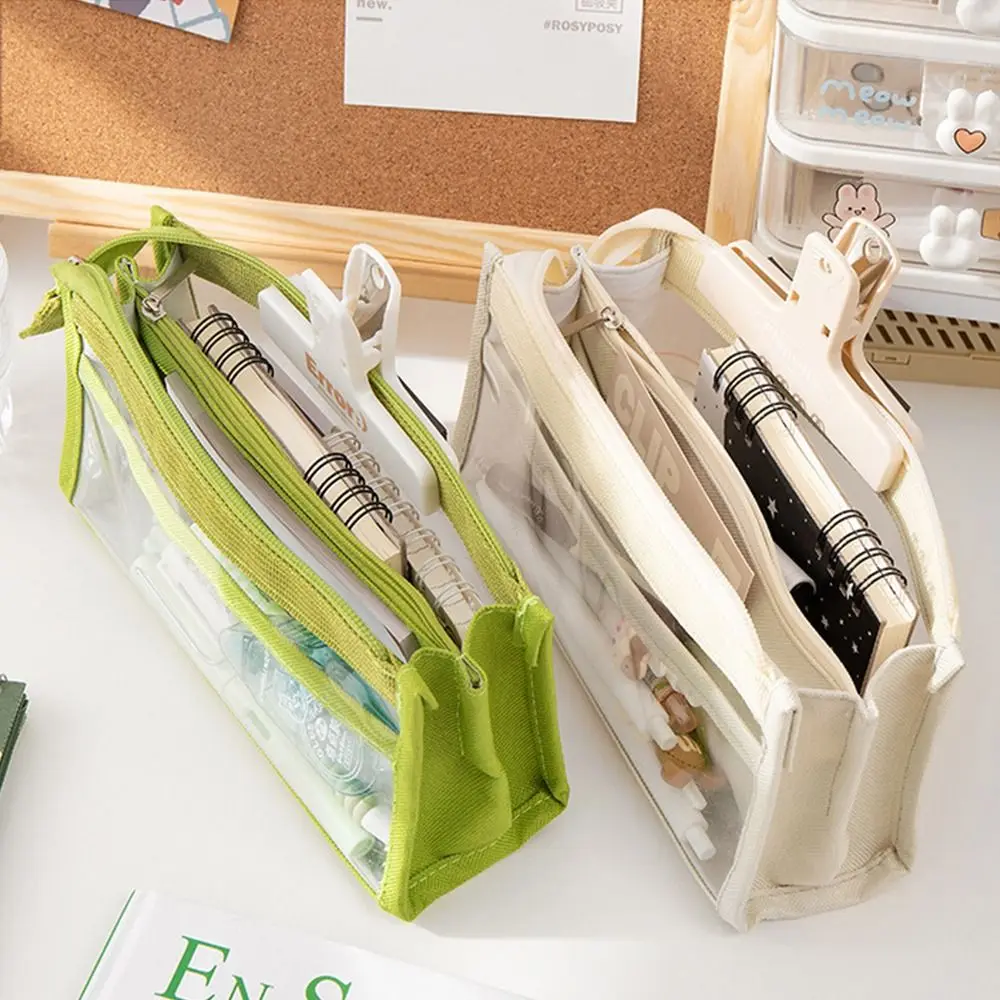 High Value Transparent Pencil Case Triangle Multi-layer Pen Bags Large Capacity Stationery Storage Bags