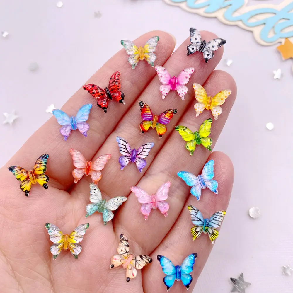 50PCS 10mm Mixed Resin Colorful Mini Crystals beautiful butterfly Flat back Rhinestone DIY Nail Art  Applique Crafts Accessories