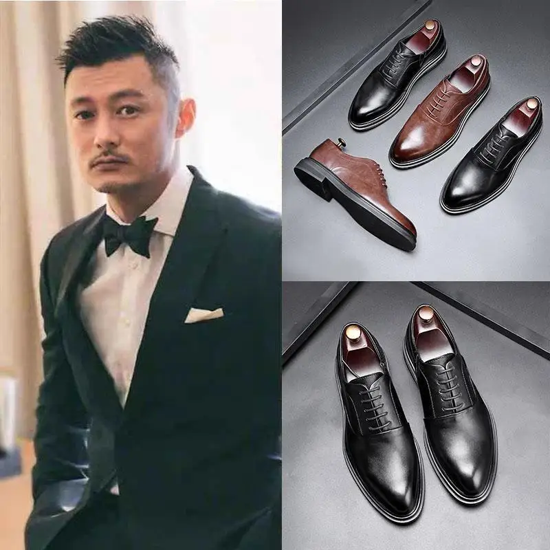 2023 Man PU Leather Shoes Rubber Sole Man Business Office Male Dress Lether Shoes Faux Leather Wedding Party Shoes B151