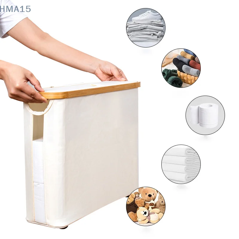 

[HM]Wood Frame Toilet Paper Holder On The Floor-Large Capacity Organizer For Bathroom Waterproof Toilet Paper Holder With Lid