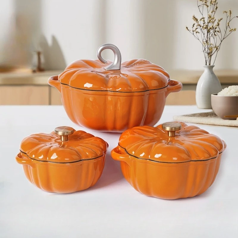 

Professional Pumpkin Enameled Dutch Oven, Physically Non-Stick Cast Iron Pot, Heat-Retaining Soup Stew Cooker for All Stoves