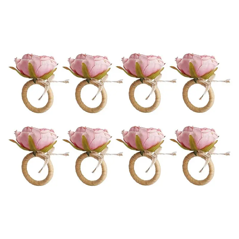 ABMR-Napkin Rings Wedding Table Decor Peony Floral Ring