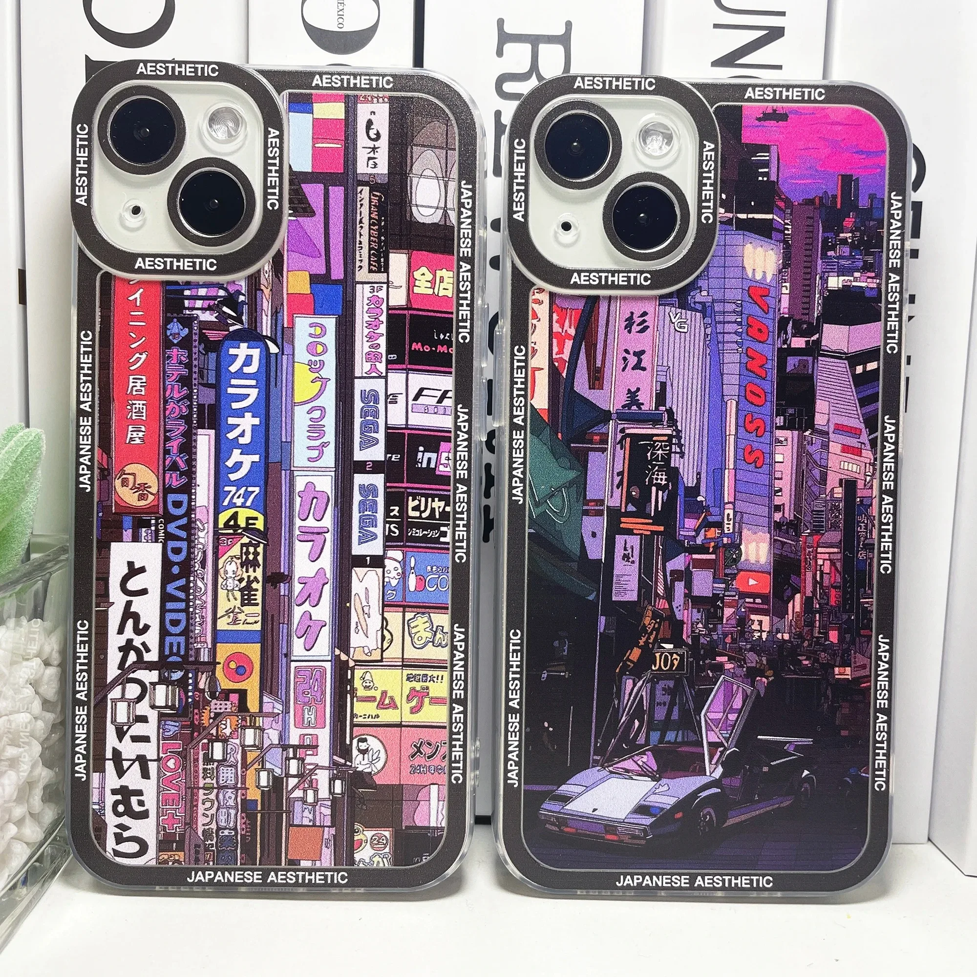 Japanese Aesthetic Tokyo Neon Lights City Street Phone Case For iPhone 15 14 13 12 11 Pro Max Mini XS XR SE 7 8 Plus Soft Cover