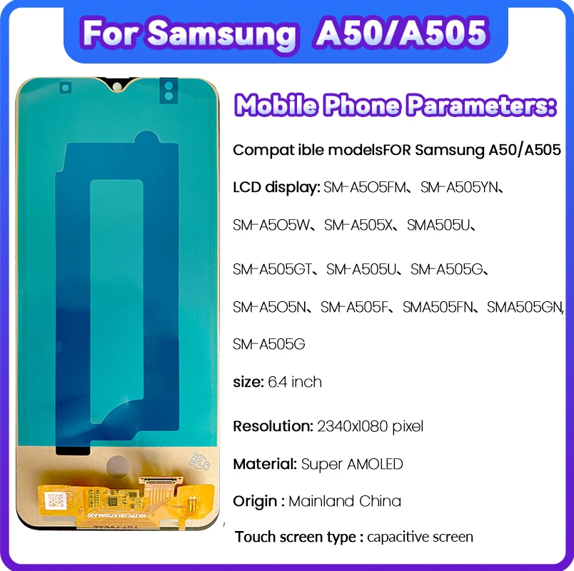 For Samsung Galaxy A50/A505 SM-A505FMTouch Screen Digitizer For Samsung SM-A505W Framed LCD 6.4 inches