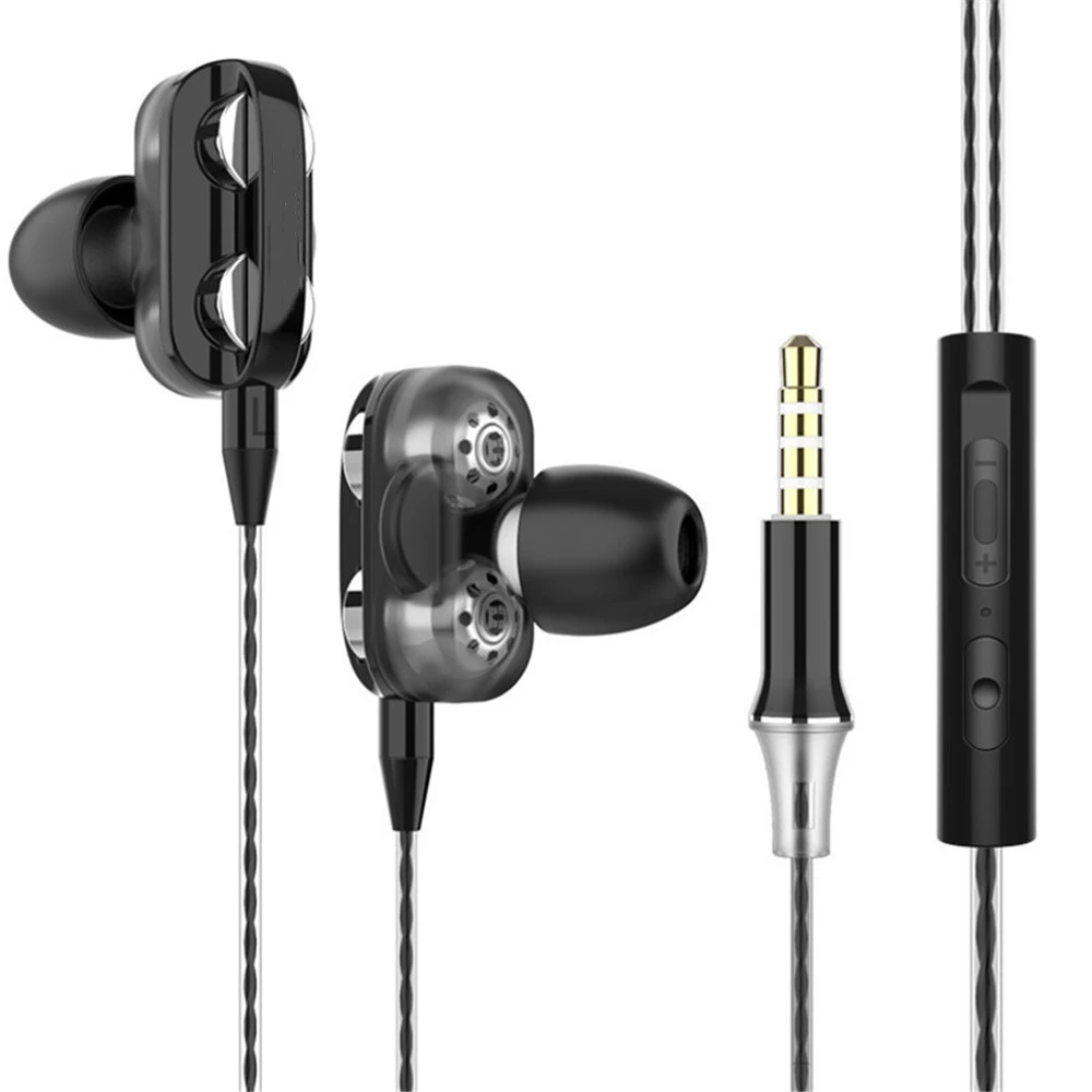 3.5mm In Ear Earphones Sport Wired Headset For iPhone Samsung Xiaomi Computer Dual Drive Stereo Sport Earbuds Earphone With Mic