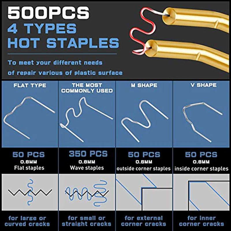 Stapler termal las staples plastik, mesin perbaikan PVC, alat perbaikan Bumper otomatis solder plastik