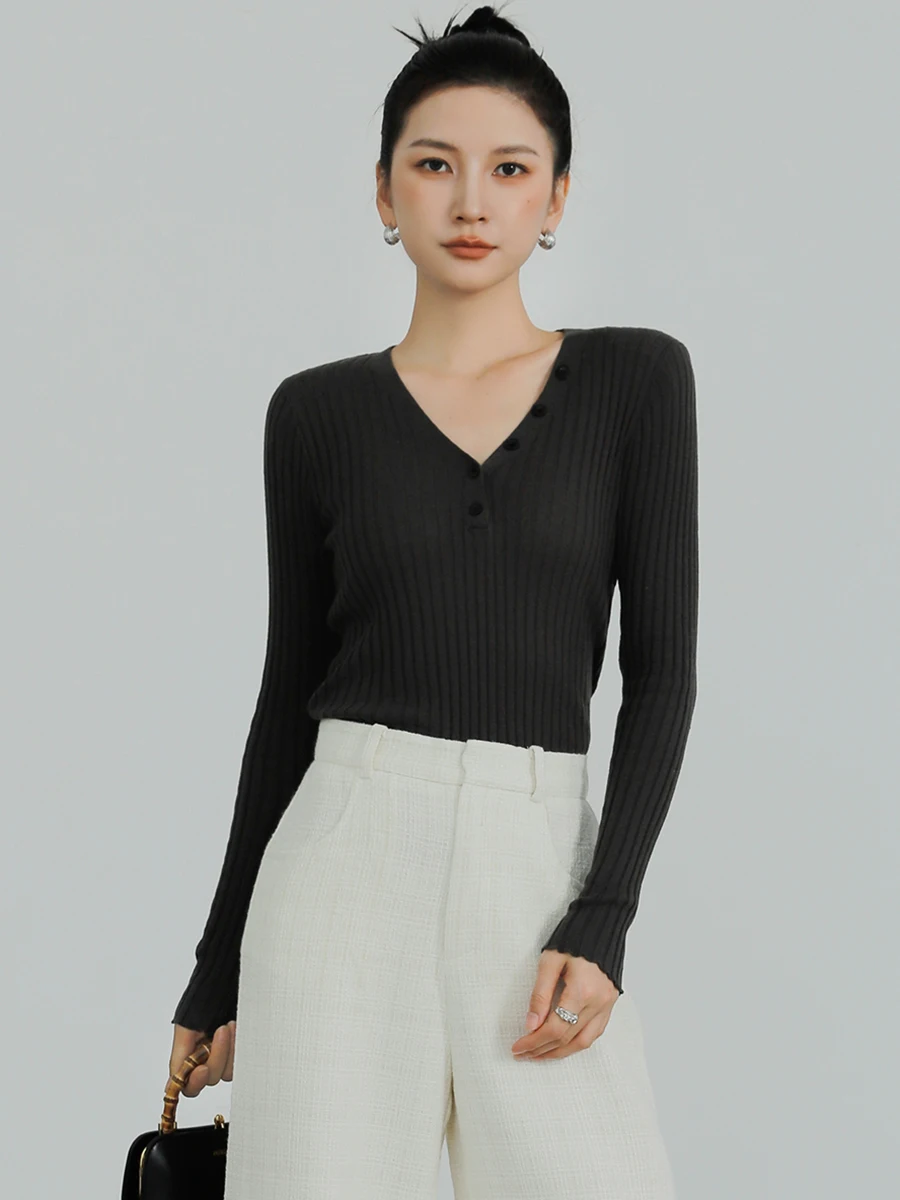 

Женский тонкий свитер из смесовой шерсти с V-образным вырезом, облегающий, для носки под одеждой, осенний, для многослойного образа