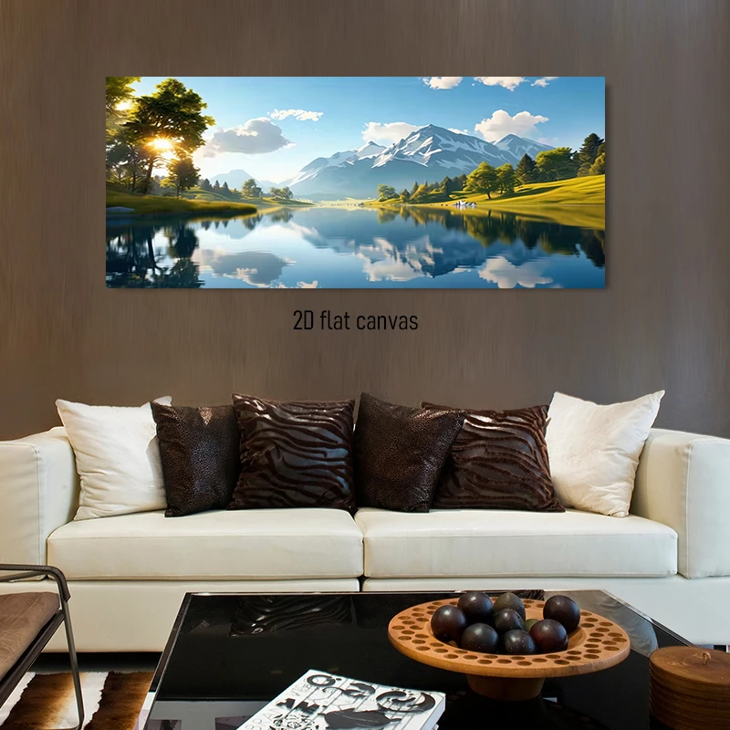 1 piece of canvas decorative painting of alpine lake scenery, frameless, 2D flat