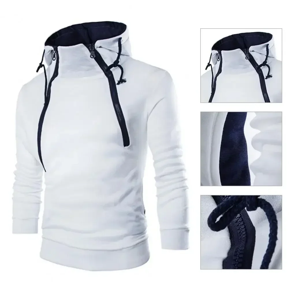 2025 New Autumn Men's Hoodies Solid Double Zipper Hooded Pullover Men Slim Fit Sports Running Sweatshirt Casual Sport Hoodies