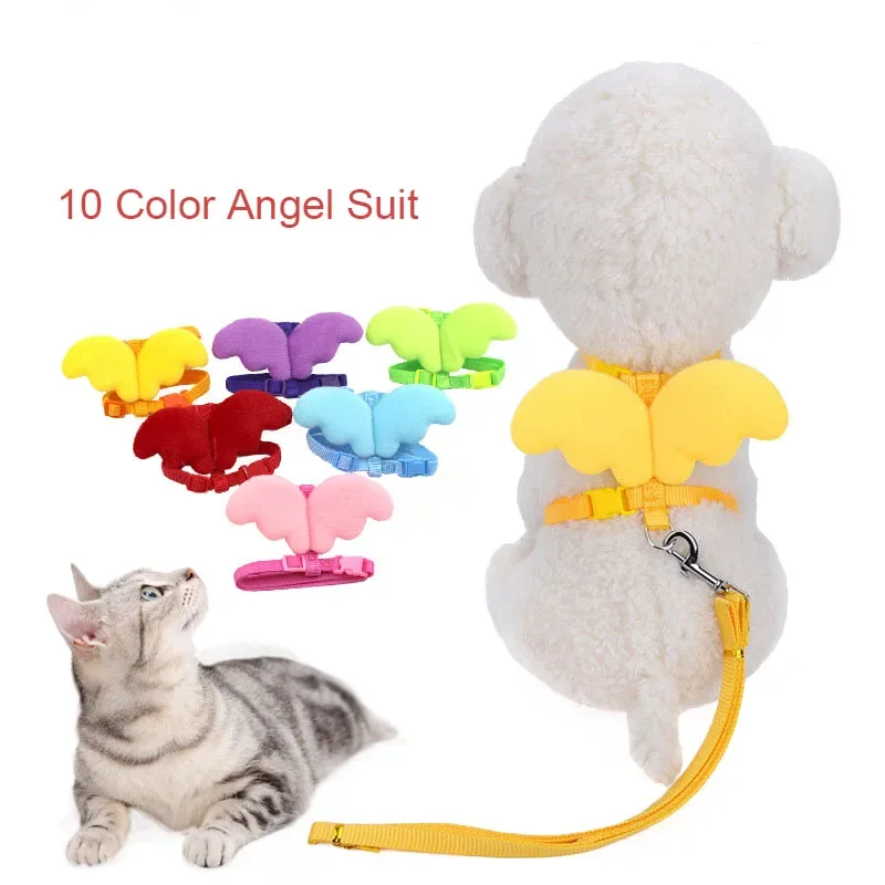 Cute Angel Pet Cat Harness and Leash Set for Small Dogs Cat Kitten 10 Color Leads Leashes Adjuestable Collars  Pet Accessories