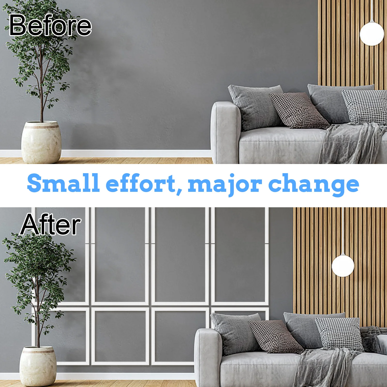 4 Set Peel And Stick Wall Molding Kit,Pre-Cut Wall Molding Wainscoting Panels For Walls Accent Moldings Peel And Stick Panel Dec