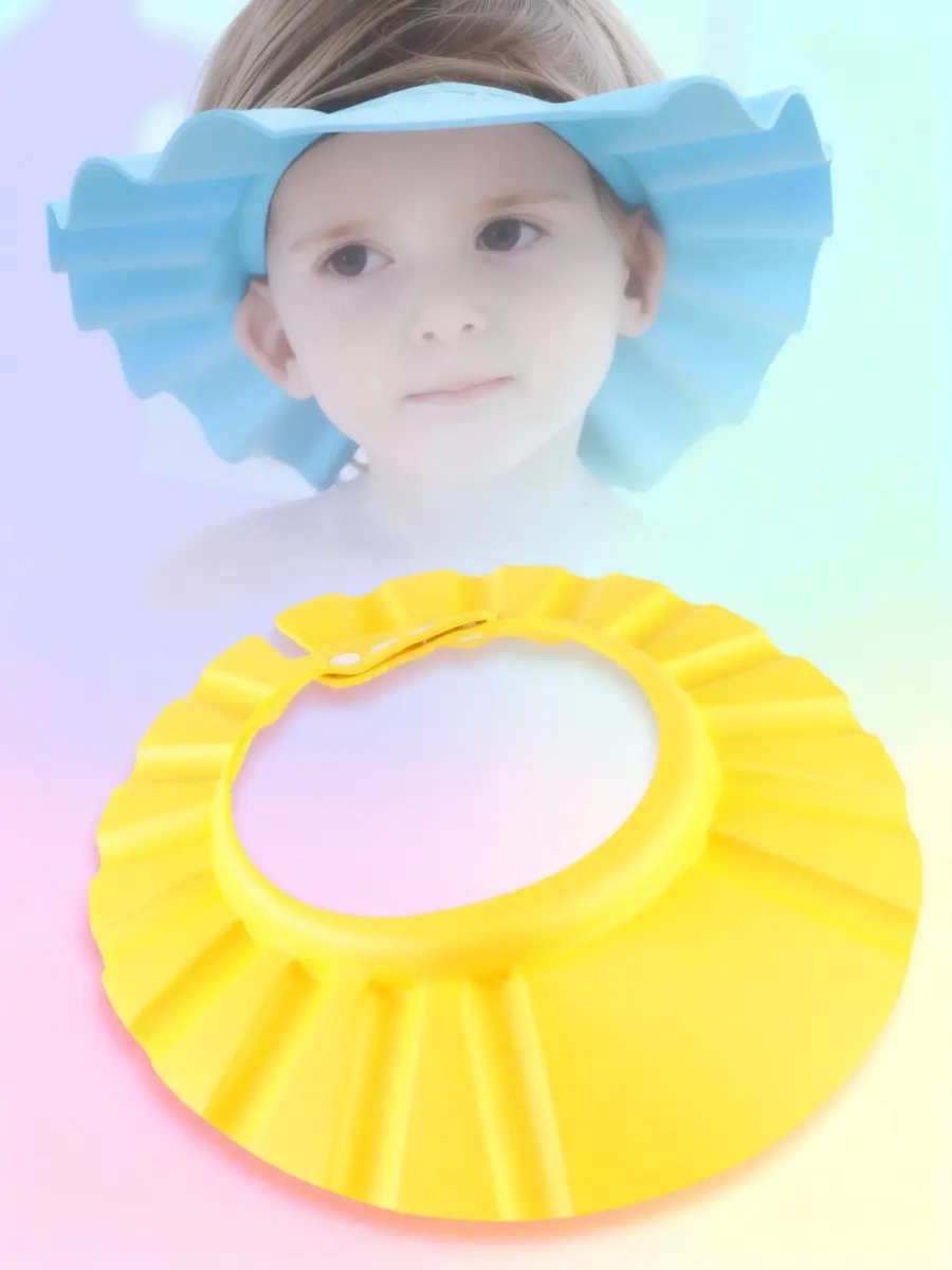 Waterproof Adjustable Baby Shower Cap Eva Yellow Elastic Snap Buttons Hair Wash Bath Shampoo Protector Bath Shower Cap