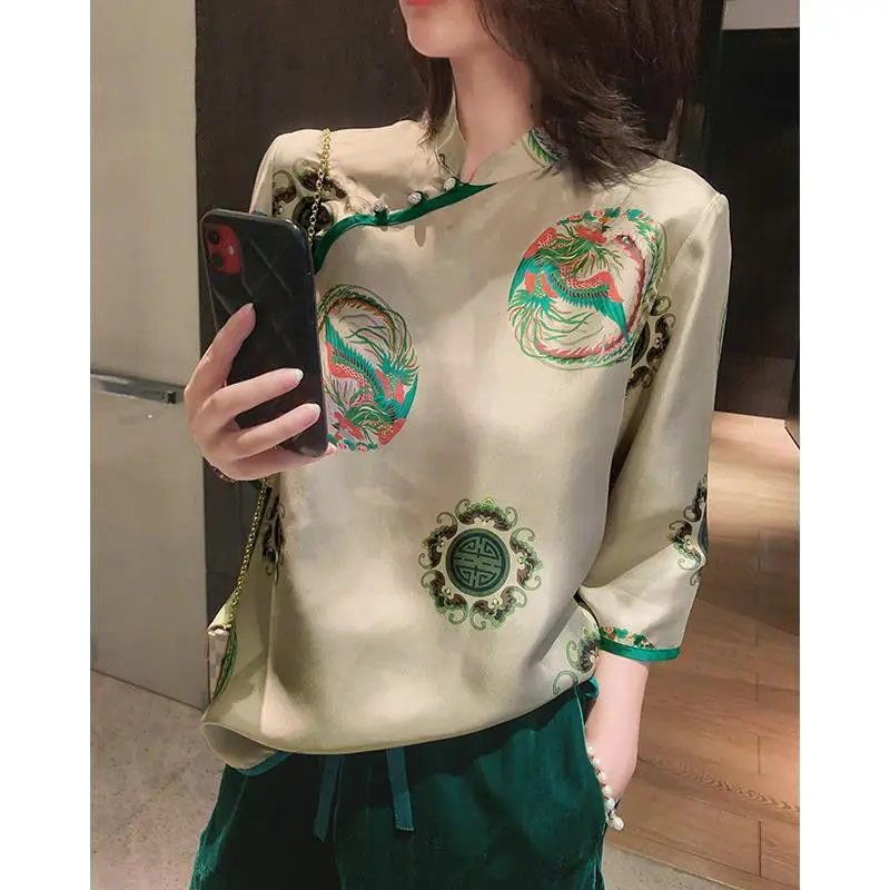 Vintage Printing Half Sleeve Women Shirt Summer New Fashion Chinese Traditional Blouse for Women Chic Blouse Women's Clothing