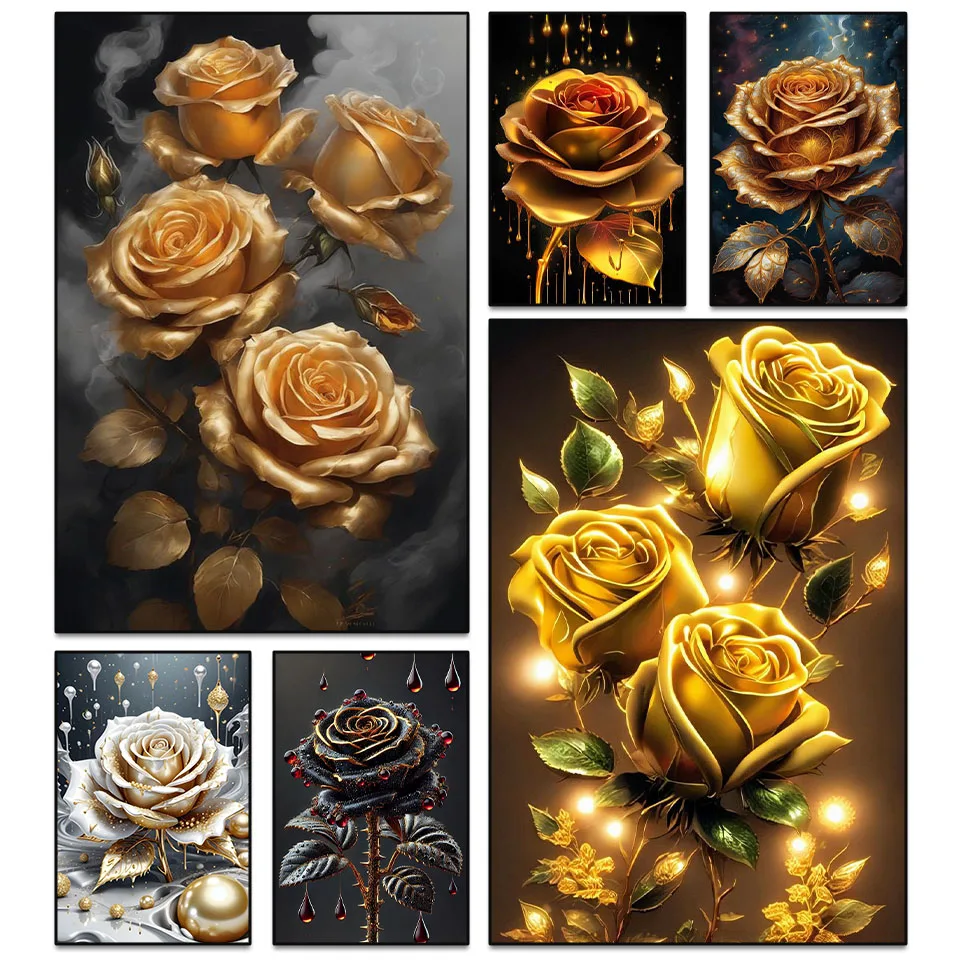 Nouveau Diamond Paint DIY Flowers Shiny Rose Diamond Mosaic 5D Square Round Rhinestones 2024 Cross Stitch Kit Home Wall Decor