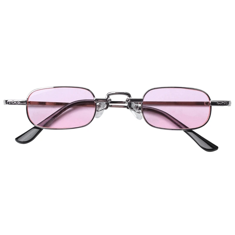 3x Retro Punkbril Doorzichtige Vierkante Zonnebril Dames Retro Zonnebril Mannen Metalen Frame-Roze En Zilver