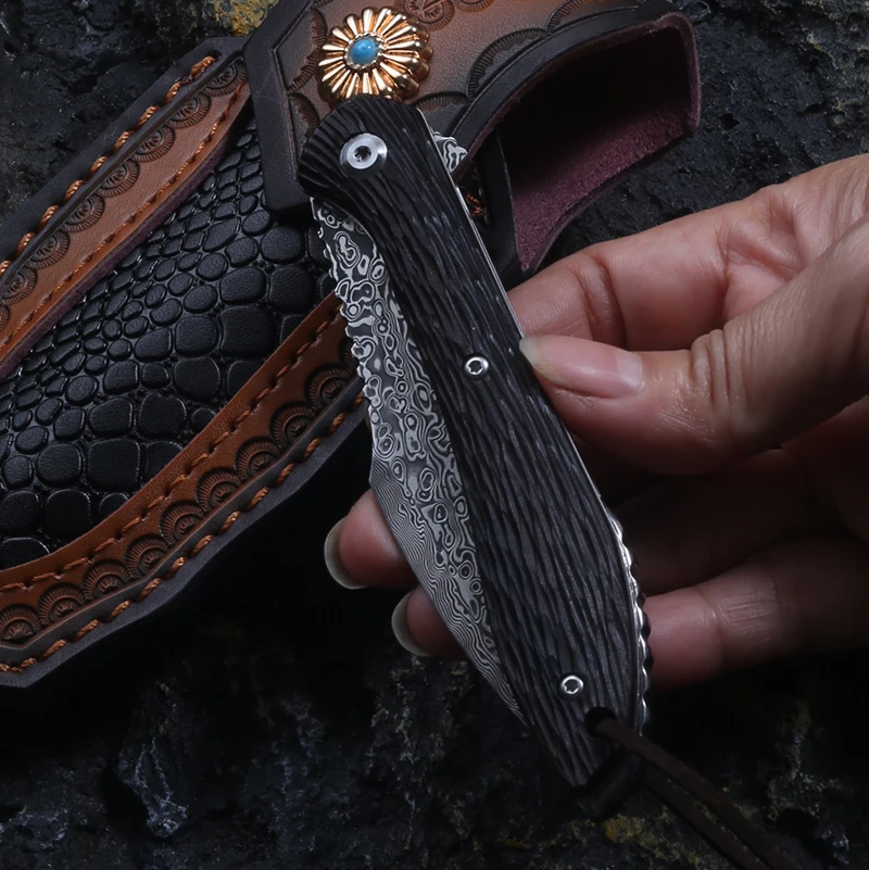 Rosewood handle with leather sheath outdoor hunting self-defense pocket camping EDC knife