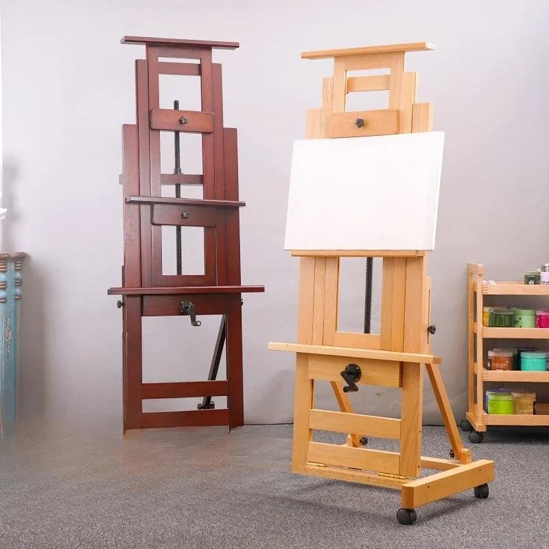 Beech solid wood double rocker hand crank large oil painting easel