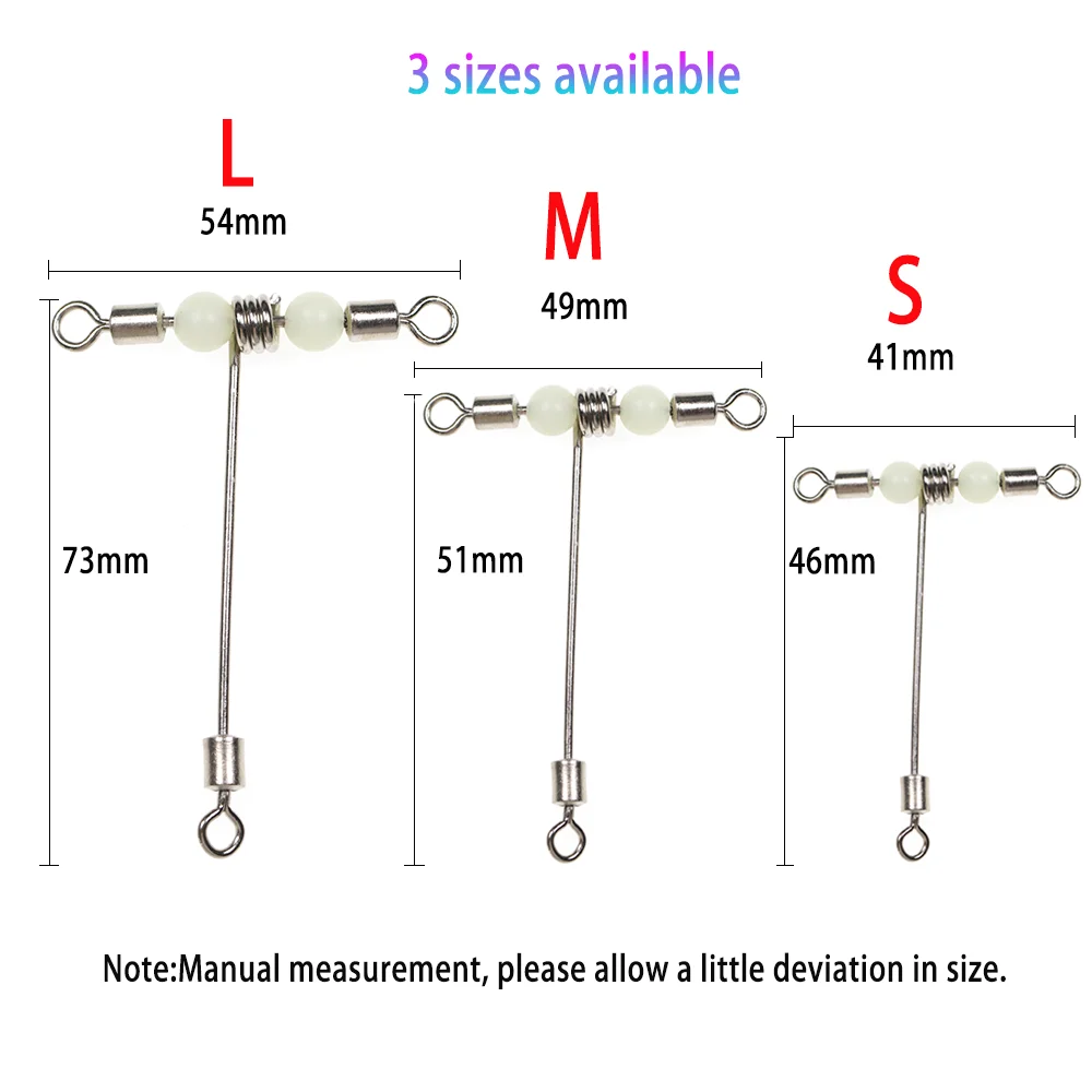 LIONRIVER Luminous Beads T-Shape Rolling Fishing Swivels Cross-Line Barrel Swivel For Saltwater Fishing Line Rig Lure Connector
