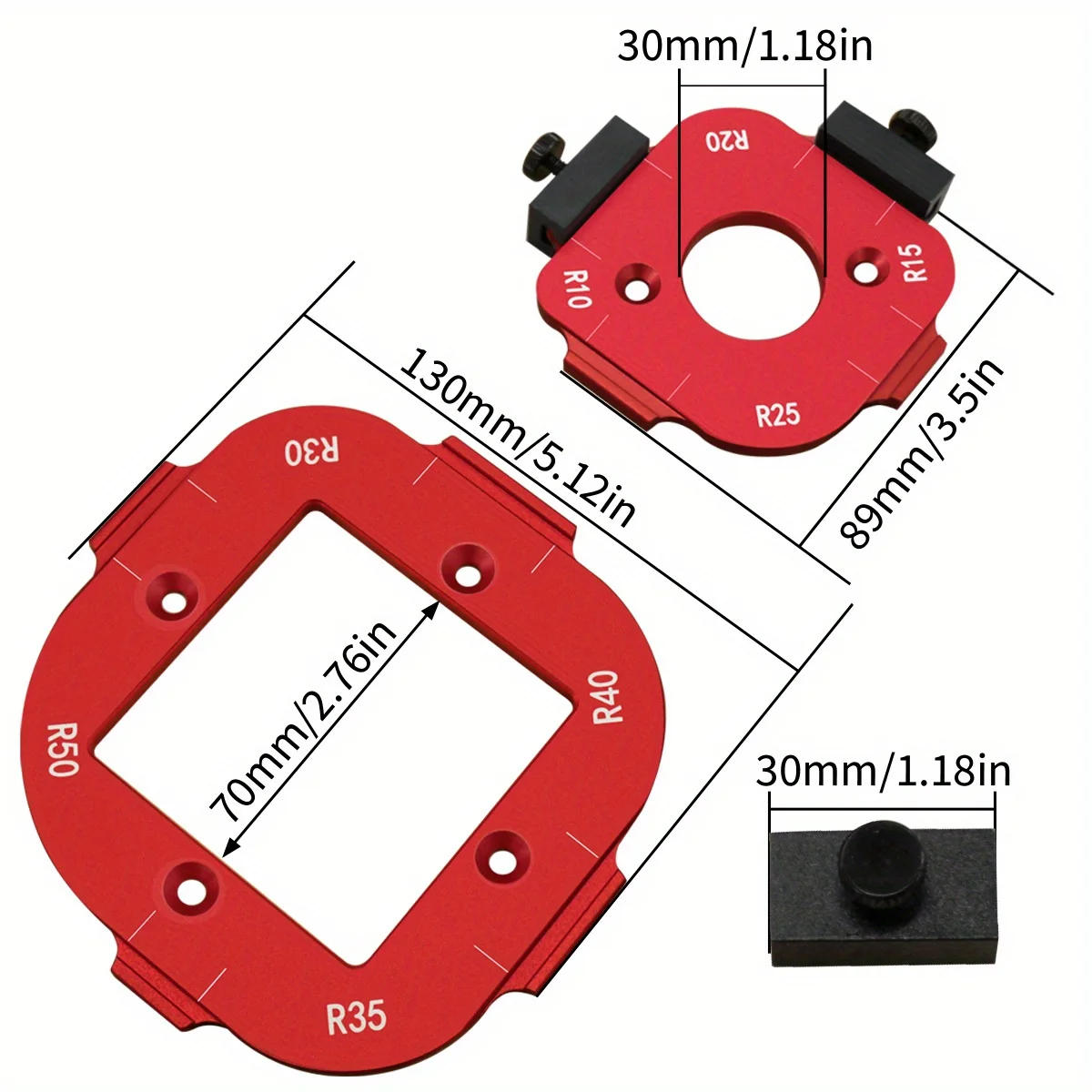 Aluminum Woodworking round Corner Radius Template Set Router Table Jig with Removable Clip for Arc Cutting Various Sizes R10-R50