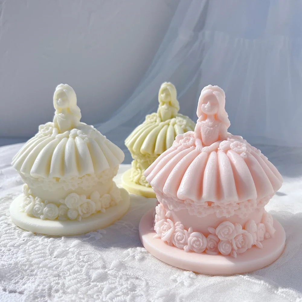 Princess Wedding Dress Cake Shape Candle Mold Valentine's Day Gift idea Girl Doll Cake Art Silicone Mold Home Decor Wedding Gift