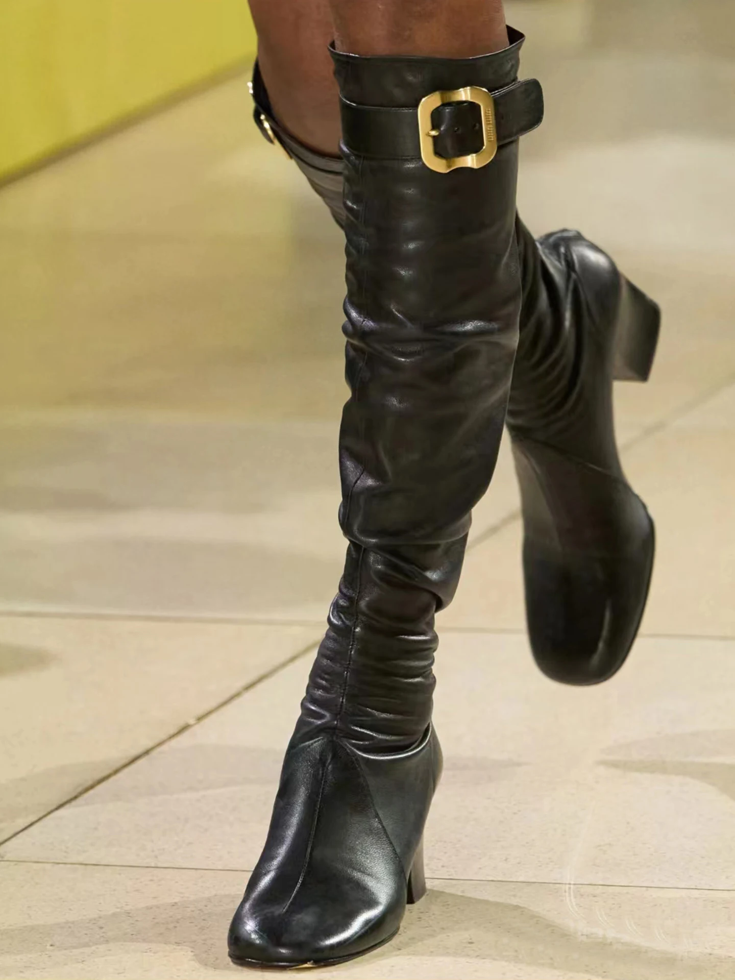 

Slim High Heel Booties Women's Autumn Winter New Sle Retro Genuine Leather Belt Bule Thi Heel High Tube Long Boots oes