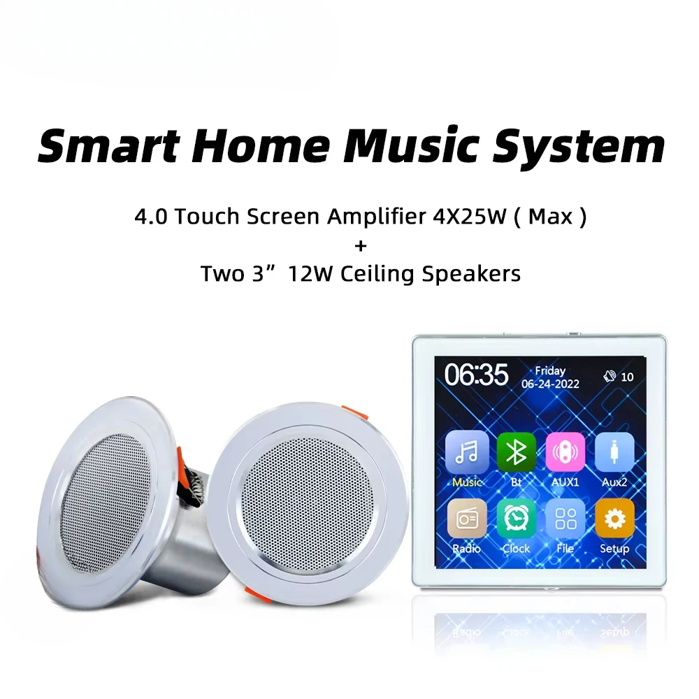 Smart Music System Mini 4 Inch Multi Channel Blue-tooth Remote Control in Wall Amplifier with 4 Stereo Sound Ceiling Speaker