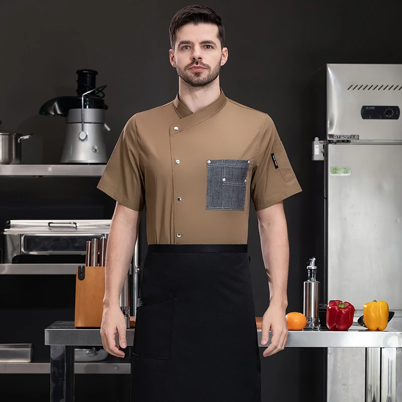 Cook's Short-Sleeved Chef's Work Jackets, Roupa do Chef, Uniforme Gourmet, Roupa de padaria